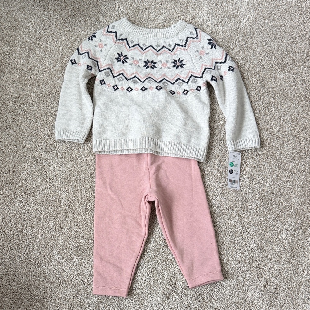 Cream Fair Isle Sweater with Pink Leggings Set